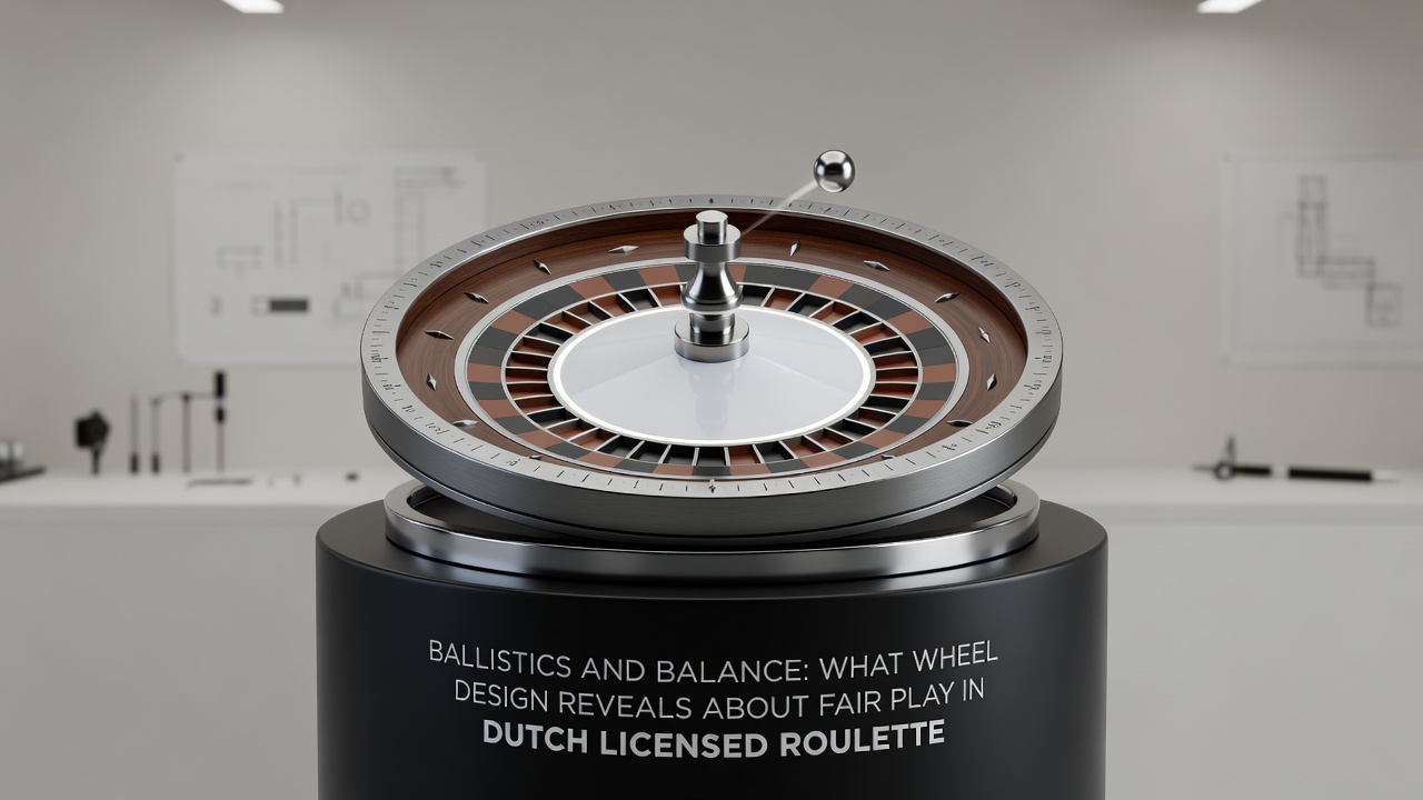 Technicus die een roulettewiel inspecteert met precisie-instrumenten voor balans en ballistiek in een Nederlandse live casino setting
