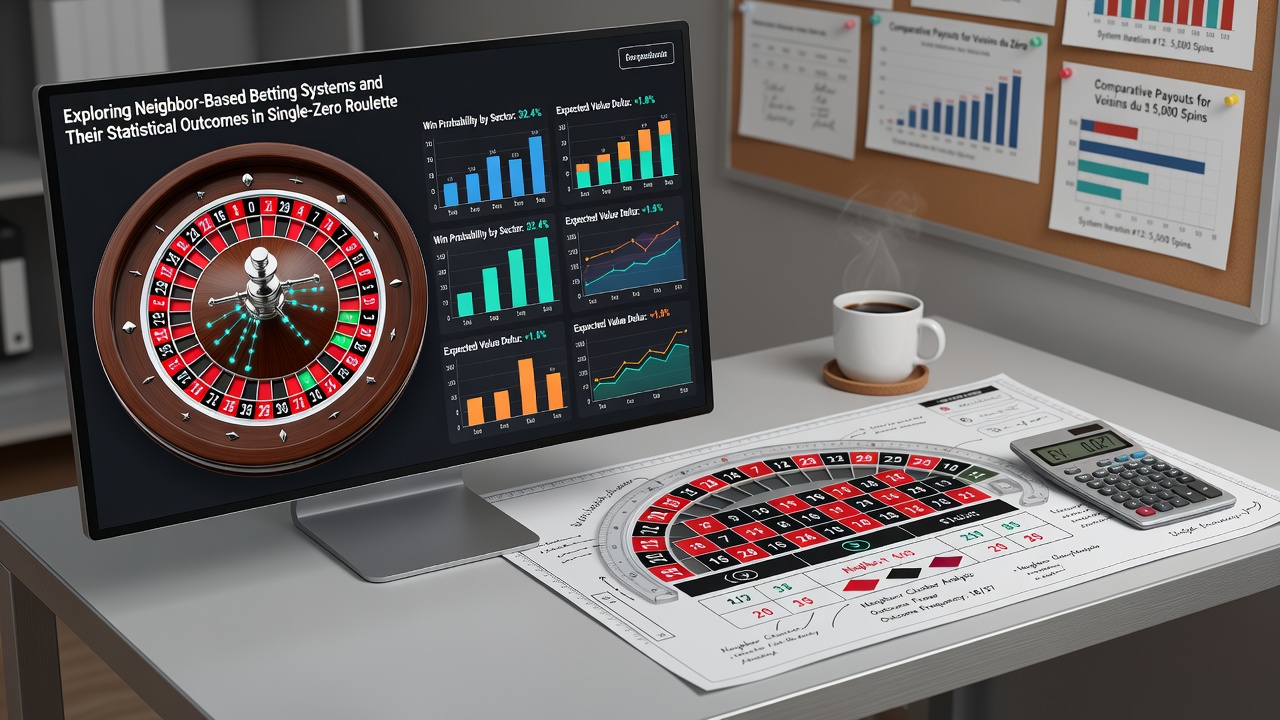 Grafiek met statistische uitkomsten van buurweddenschappen over 100.000 spins in enkel-nul roulette