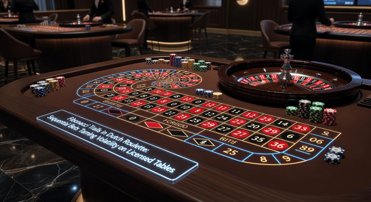 Voorbeeld van een Fibonacci-betting sheet op een digitaal roulette-interface met KSA-licentielogo
