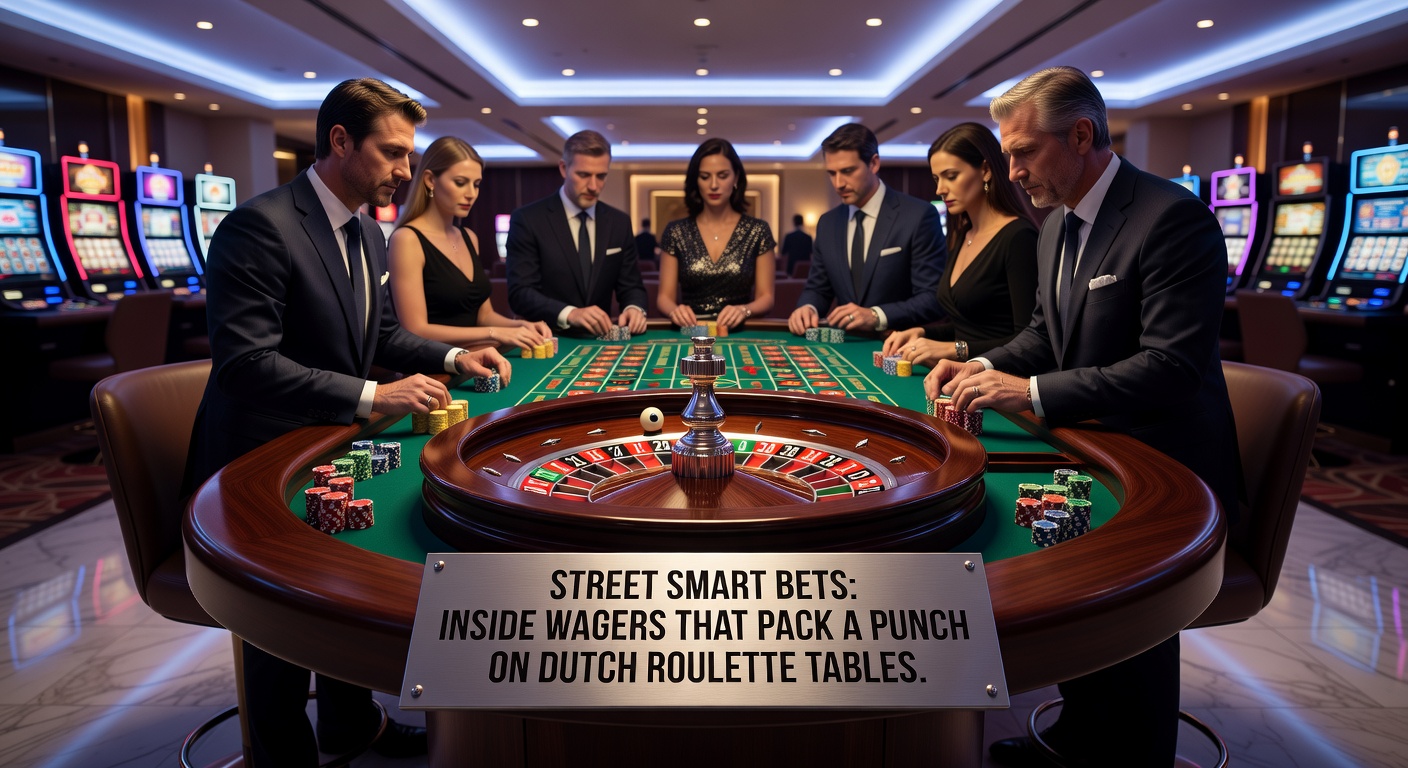 Speler plaatst straat-inzet chips tijdens een live roulette sessie in een Nederlands casino, met dealer die het wiel draait